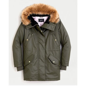 J. Crew Perfect Waxed Canvas PrimaLoft Winter Parka Dark Moss SZ S $398
